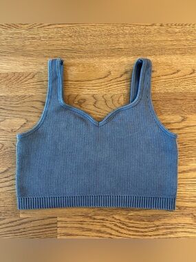 POPFLEX Curve Flex 2X/3X Blue Ribbed Sweetheart Crop Tank Top